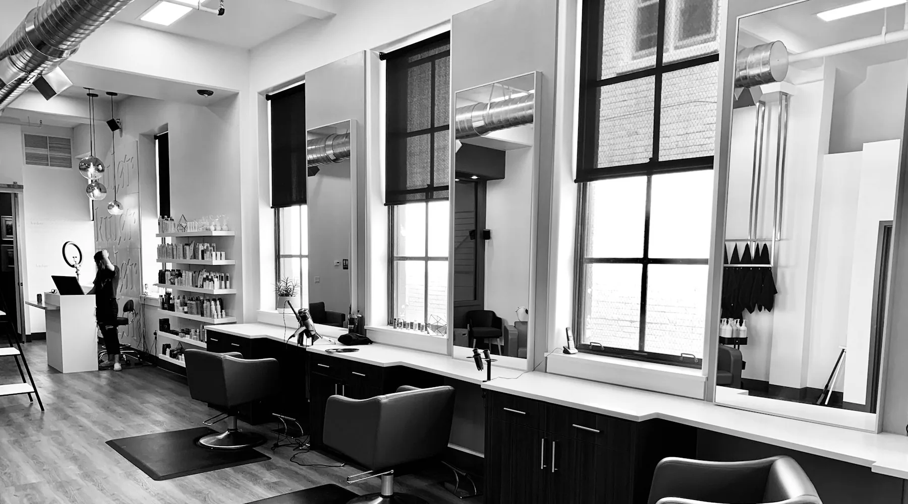 Black and white salon interior
