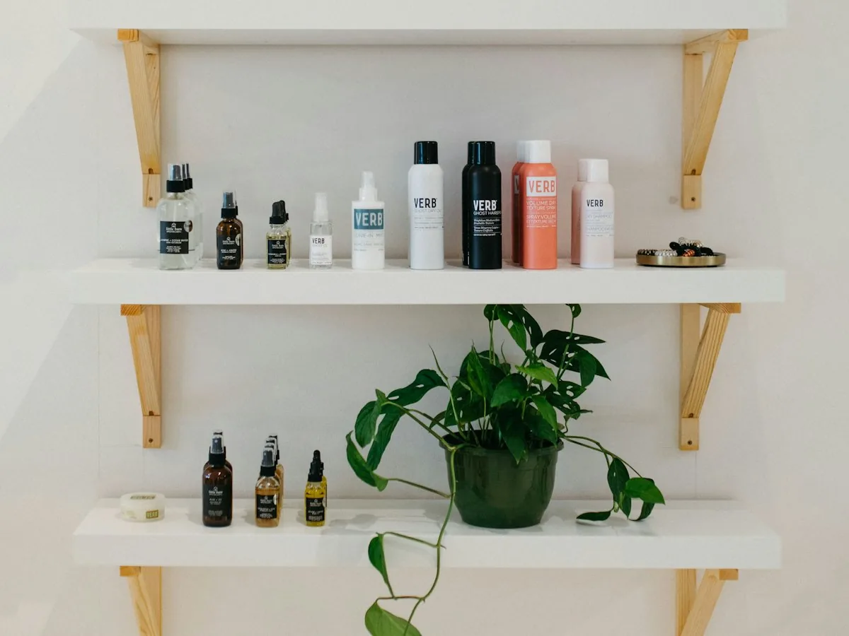 Product shelves in the salon